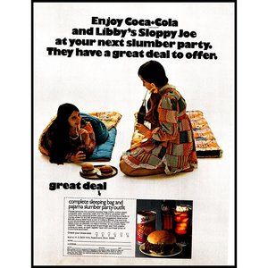 1971 Coca Cola Libby's Sloppy Joe Vintage Print Ad Girl's Slumber Party Wall Art